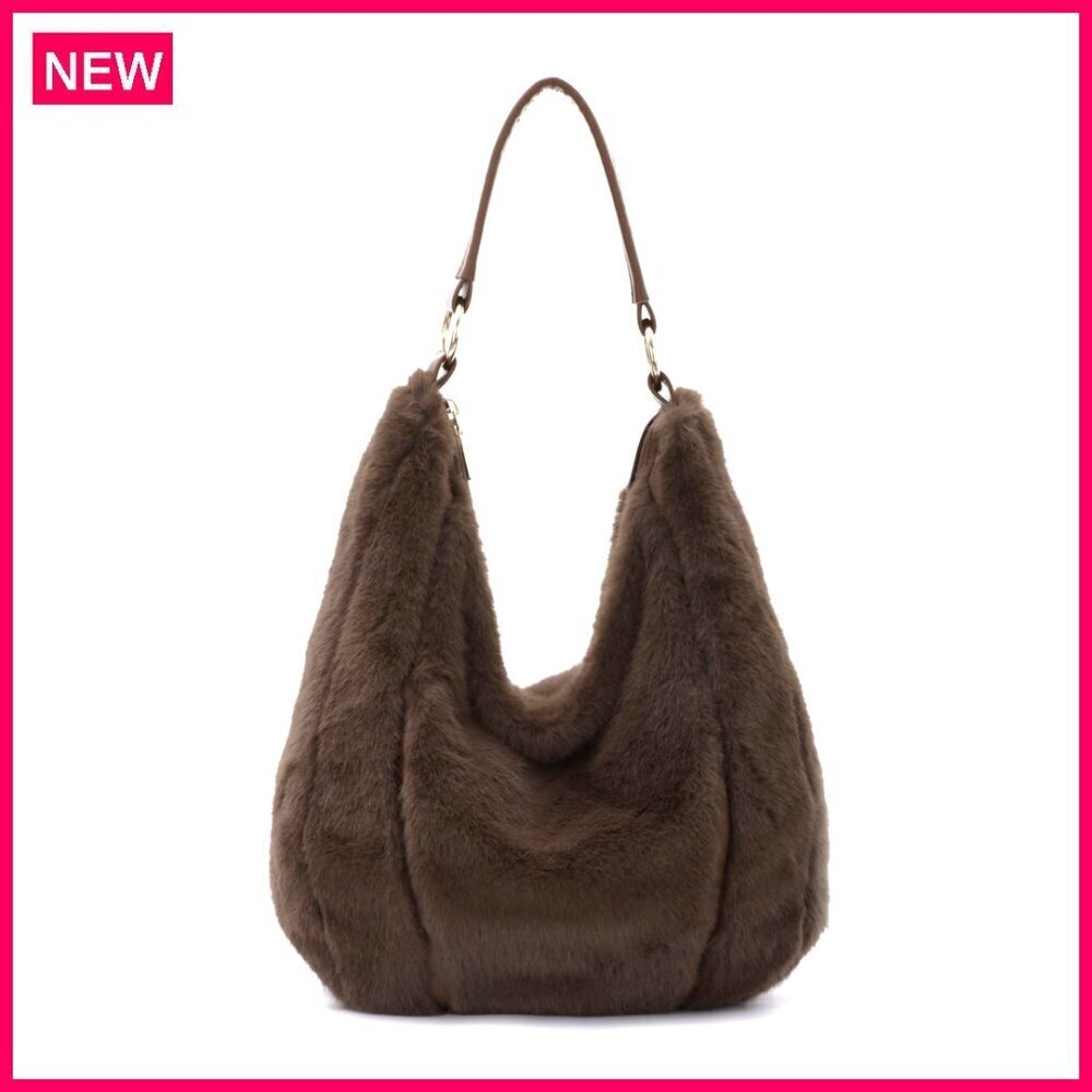 Fluffy Faux Fur Shoulder Bag, Detachable Strap, 12.2 Inch Tote, Multi-Use